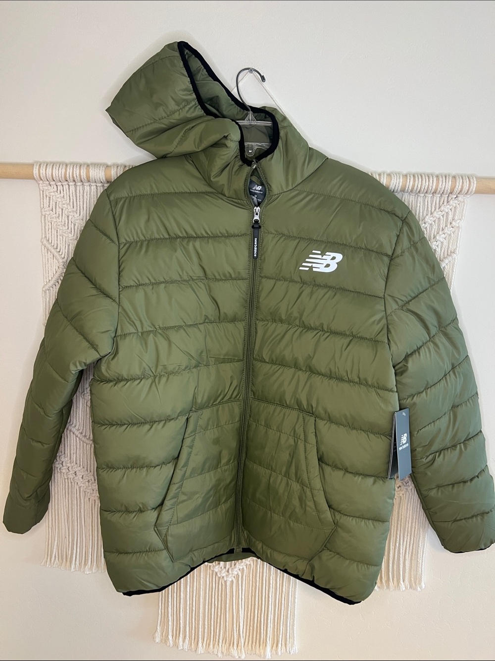 New Balance Olive Green Hooded Men's Puffer Jacket